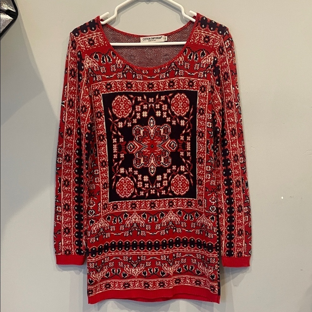 Red and Black Geometric Long Sleeve sweater dress xs